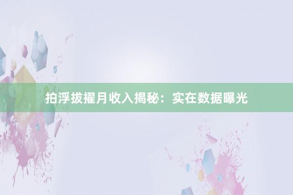 拍浮拔擢月收入揭秘：实在数据曝光